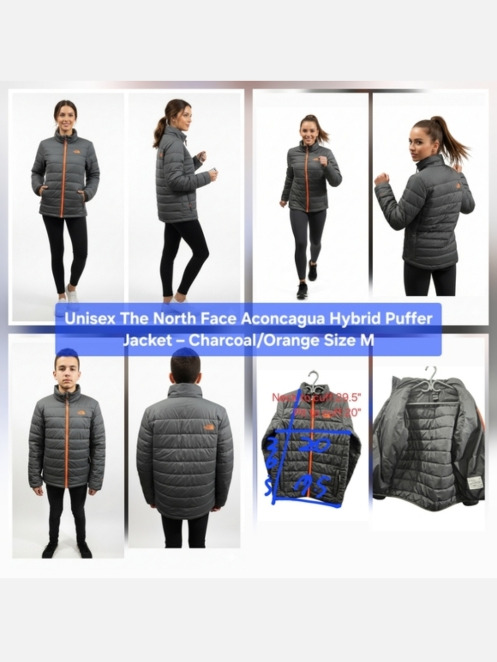 The North Face Aconcagua Hybrid Puffer Jacket – Charcoal/Orange Size M